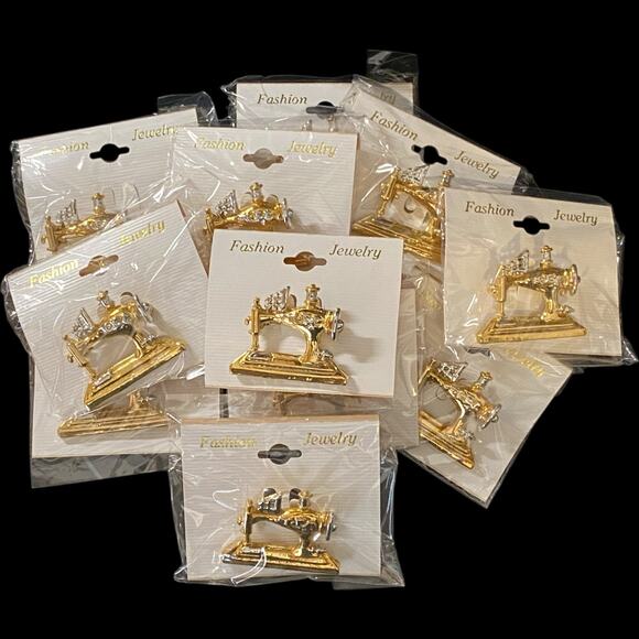 Wholesale Bulk Lot 12 Gold Silver Tone Stylized Sewing Machine Brooches Pins - Picture 2 of 10